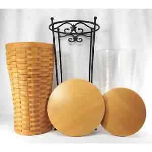 Longaberger 1993 Umbrella Basket Classic Stain w/ Iron Stand Shelves & Protector