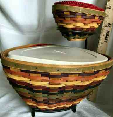 LONGABERGER FIESTA CHIP &DIP SET w/Liners,Lidded Pro NO RESERVE! Free Shipping