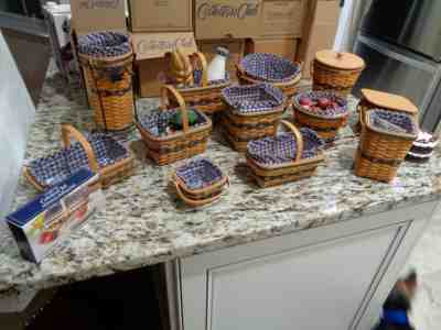 LONGABERGER  COMPLETE JW MINIATURE BASKET SETS WITH MANY EXTRA ACCESSORIES