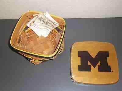 Longaberger Michigan Wolverines Small TWIST Basket & LID & Protector “M GO BLUE”