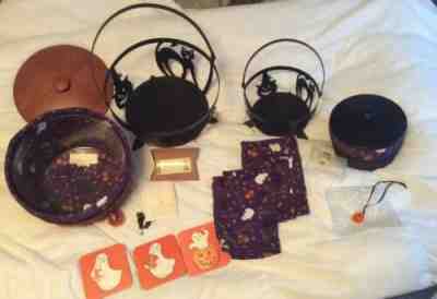 Longaberger Halloween Small & Large Cauldron Set W/ Napkins & Coasters And Extra