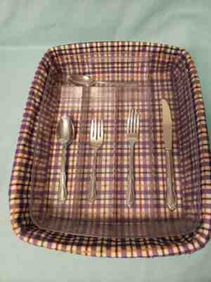 RARE, 2001 Longaberger Basket, Silverware Plastic Liner & Blueberry Plaid Liner 