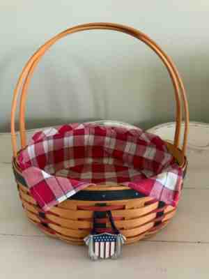 Longaberger All American Casserole Basket With Liner & Tie On Patriotic EUC