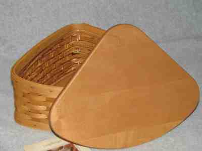 Longaberger 2005 Large Corner Basket Set Wood Lid Full Plastic Protector USA EUC