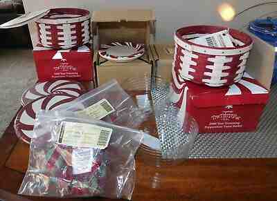 Christmas New Longaberger Peppermint Twist Baskets 8 Coasters liners lid NIB set