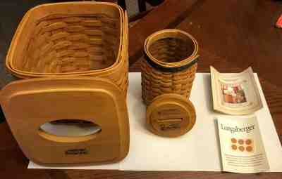 Longaberger Tissue Box W/Lid + Blue Ribbon Pride Basket - Great Condition