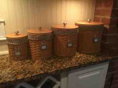 Longaberger Basket Kitchen Canister Set With Sealed Plastic Inserts and Lids