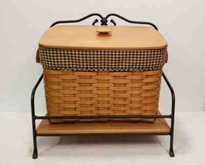 LONGABERGER WROUGHT IRON NEWSPAPER STAND & NEWSPAPER BASKET SET - SIGNED