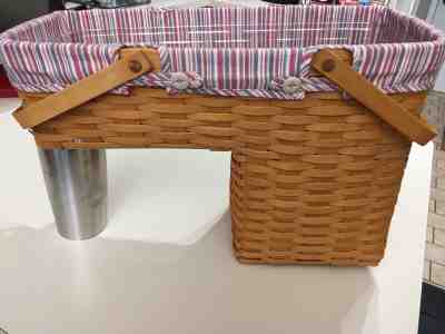 Longaberger Odds n Ends stair Step It Up BASKET W/ Clear and Market Stripe Liner