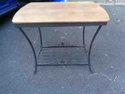 LONGABERGER LIBRARY SIDE TABLE WROUGHT IRON STAND MAPLE WOOD TOP