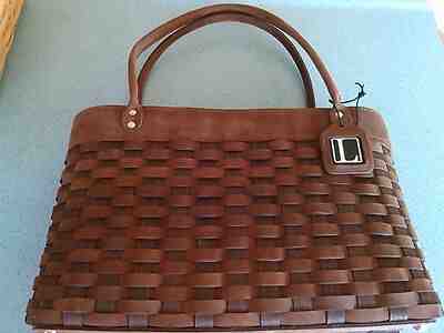 Longaberger Winslow Tote Purse Incentive Basket in Chocolate leather & maple