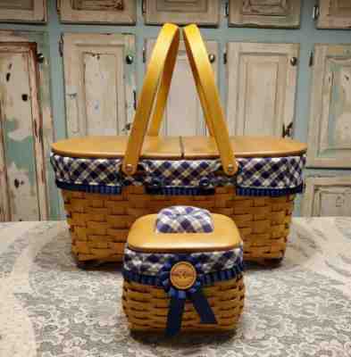 Longaberger 2004 Blue Ribbon Collection Crafting and Mending Basket Combo.