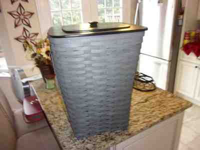 LONGABERGER PEWTER GRAY LARGE HAMPER WITH 2PC LID AND PROTECTOR-RARE