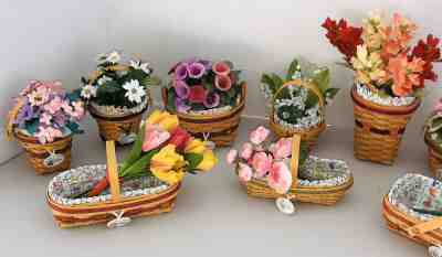 Longaberger Collectors Club Mini May Series Baskets - Lot of 11 Liner & Flowers