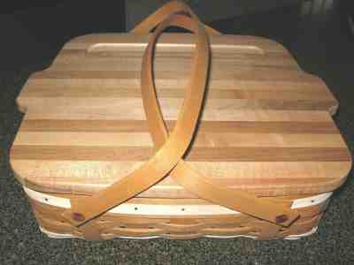 Longaberger WB/WW Gourmet Basket w Butcher Block Lid + Protector- New