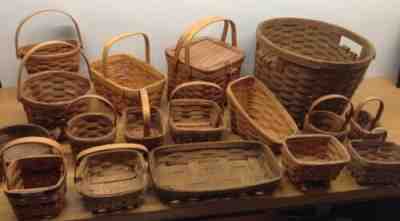 HUGE LOT OF 17 VINTAGE LONGABERGER BASKETS PICNIC HANDLE CRADLE WALL INAUGURAL