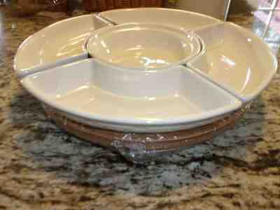 LONGABERGER NEW NOT SO LAZY SUSAN IVORY CRESENT DISHES AND IVORY PIE PLATE