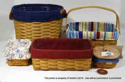 LOT 5 LONGABERGER BASKETS Waste Basket, Teaspoon, Hostess, Tissue, Lunch Box +