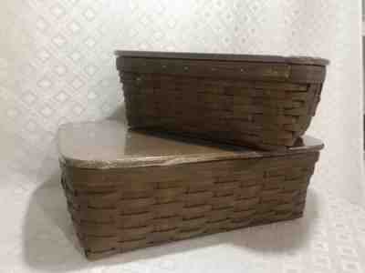 Longaberger VINTAGE Brown 2 RECTANGULAR STOW AWAY Storage Solutions Basket LID