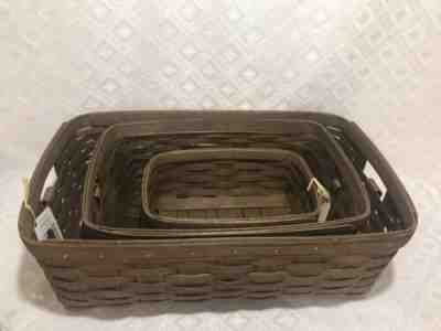 Longaberger VINTAGE Rich Brown 3 RECTANGULAR STOW AWAY Storage Solutions Baskets