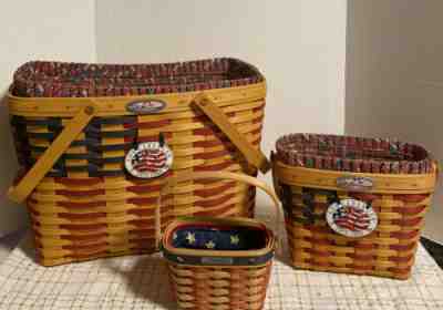 Longaberger Collectors Club 25th Anniversary Flag Magazine Basket Combo 1998-EUC