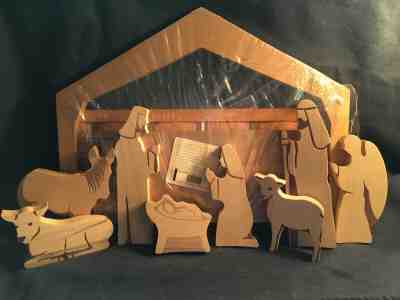 Longaberger basket Christmas Nativity 10 Pc Maple woodcrafts 2016