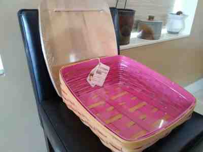 Longaberger Pink Inside Tapered Paper Letter Tray Basket set w/lidMINT FREE SHIP