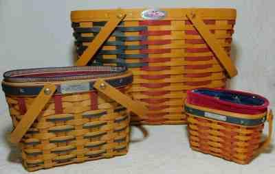 Lot of 3 Longaberger Baskets 1998 25th ANNIVERSARY FLAG 2003 Bee 2001 INAUGURAL