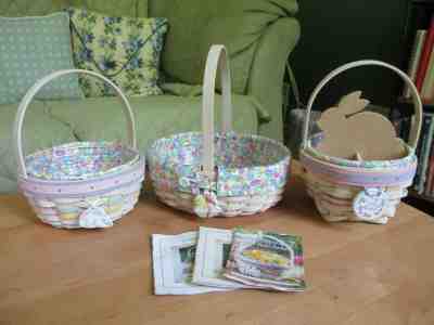 Longaberger 3 Lot - Small Whitewashed Easter Basket Combos - 2000 2001 2002