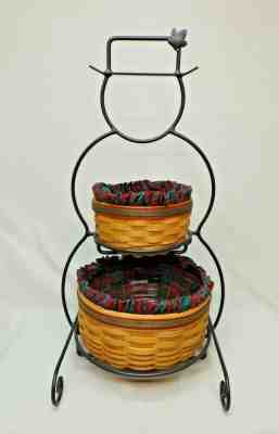 Longaberger Wrought Iron Small Snowman Stand w/ 2000 Frosty & Frosty Jr. Baskets