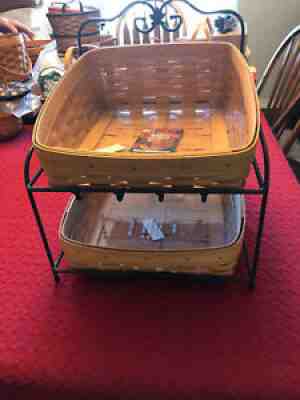 LONGABERGER LETTER TRAY BASKETS WITH WROUGHT IRON PAPER TRAY RACK!