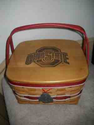LONGABERGER 2009 OSU CAKE BASKET LID TIE ON & PROTECTOR Scarlet Gray Ohio State