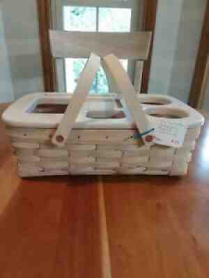 New LONGABERGER Small Gathering Basket WHITEWASHED w/ Road Trip Lid & Protector