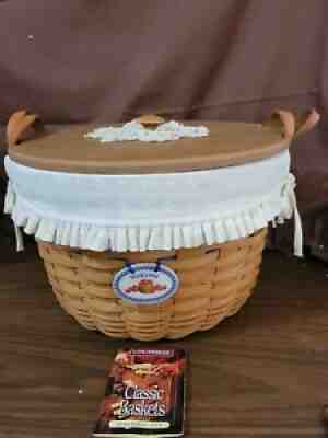 Longaberger 1996 HOSTESS WILDFLOWER Basket Liner Protector Wood Lid #10111