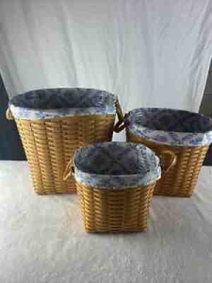 2000 Longaberger Oval Waste Small Medium Large Baskets Cotton Trellis Liner Prot