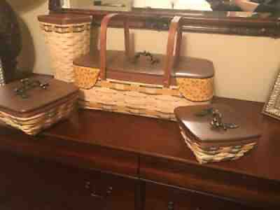 Longaberger Rare Golden Fields Basket Set: Market, Vase, Small And Large Flare