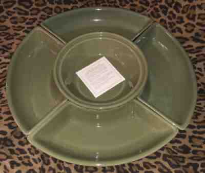 LONGABERGER POTTERY NOT SO LAZY SUSAN SAGE CRESCENT AND SAGE PIE PLATE USA GREEN