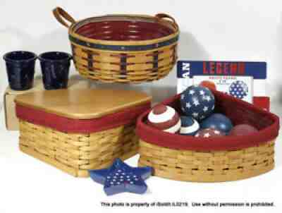 3 LONGABERGER BASKET, PROTECTOR & LINER Lrg Corner, Darning, Proudly American+