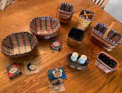 7 Longaberger Proudly American  Baskets & Salt &Pepper Shakers Set