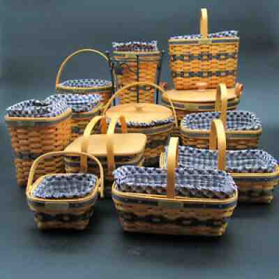 JW Longaberger Miniature Collection, 12 Baskets + Liners + Protectors, Signature