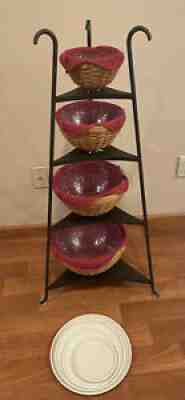 2006 Longaberger Bowl Baskets With Wrought Iron Stand