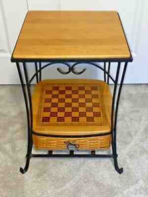 Longaberger Wrought Iron Side Table W/ Woodcrafts Top & Fathers Day Game Basket