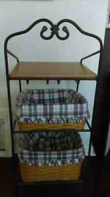 LONGABERGER WROUGHT IRON CORNER STAND,3 BASKETS, 3 PROTECTORS