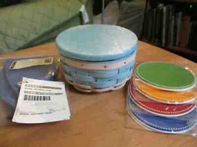 Longaberger Summer Lovin TURQUOISE COASTER Basket w Lid Protector Liner Coasters