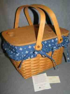 Longaberger 1994 Gourmet Picnic Basket Classic Blue Liner Plastic Protector EUC+