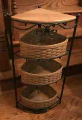 Longaberger wrought iron corner stand w/1 woodcraft shelf, & 3