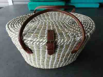 large South Carolina Gullah Sweetgrass FITTED PICNIC Basket Leather handles