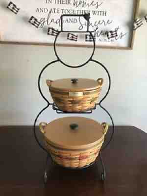 Longaberger Snowman Wrought Iron Stand W/ Christmas Collection Popcorn Baskets