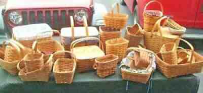 HUGE 28 Pc LOT OF VINTAGE LONGABERGER BASKETS Incl. 2 PICNIC/PIE/MAIL GREAT LOT