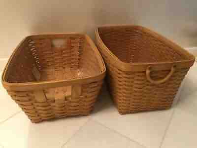 Longaberger XL Laundry Basket 1998 & XL Hope Chest Basket 1998 w/Leather Handles